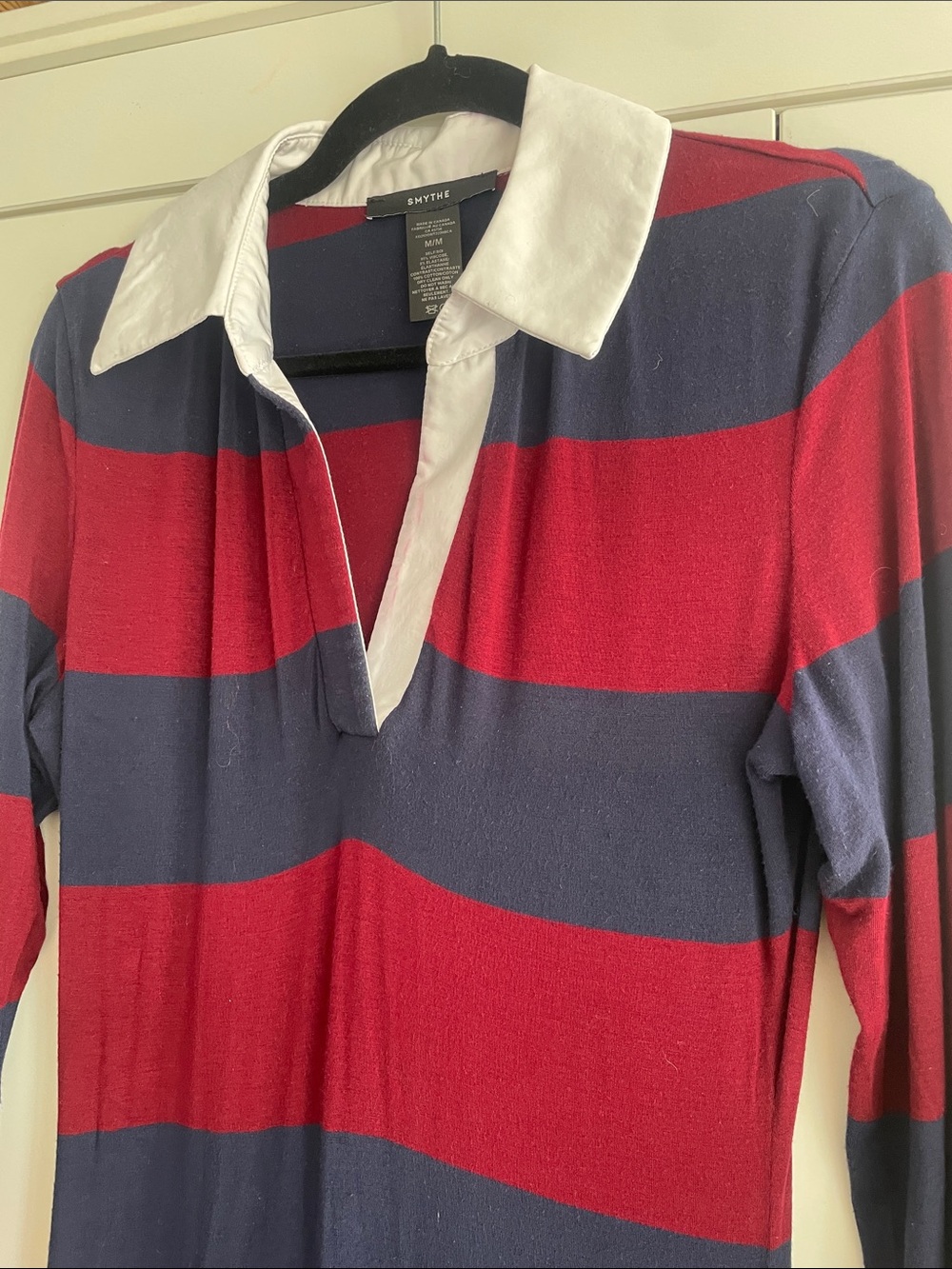 Smythe Navy and Burgundy Striped Maxi Dress with White Collar - Picture 7 of 8